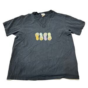 Fresh Produce Shirt Womens Size L Faded Black Short Sleeves Beach Sandals FLAW